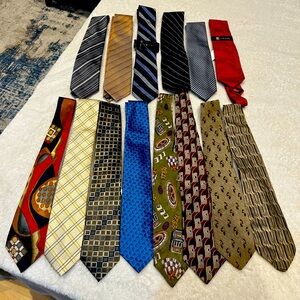 Lot of 14 ties in a bundle with a complementary tie rack!